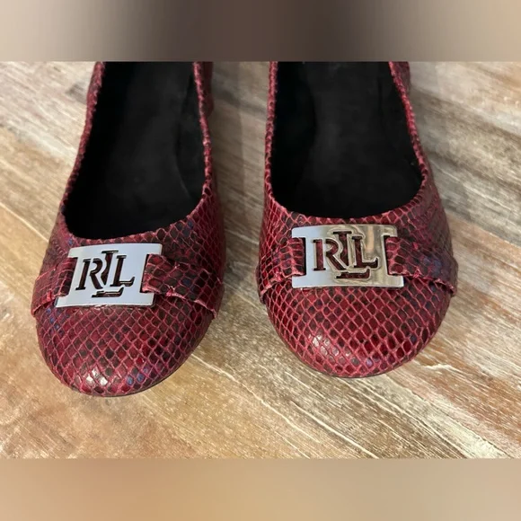 Ralph Lauren RLL Burgundy / Red Snakeskin Ballet Flat Slip On Shoe, Size 8.5 B - Picture 6 of 13